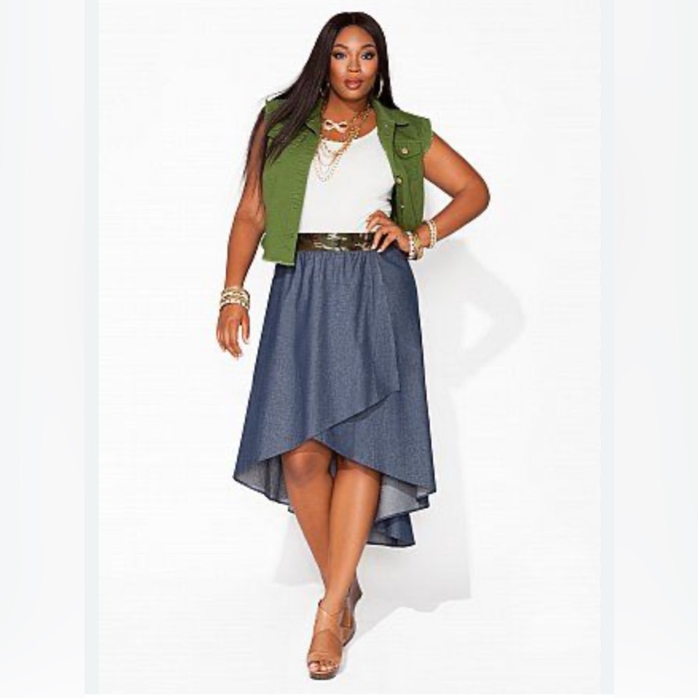 Ashley Stewart Blue Midi Wrap Skirt